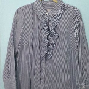Pretty blue & white ruffle blouse